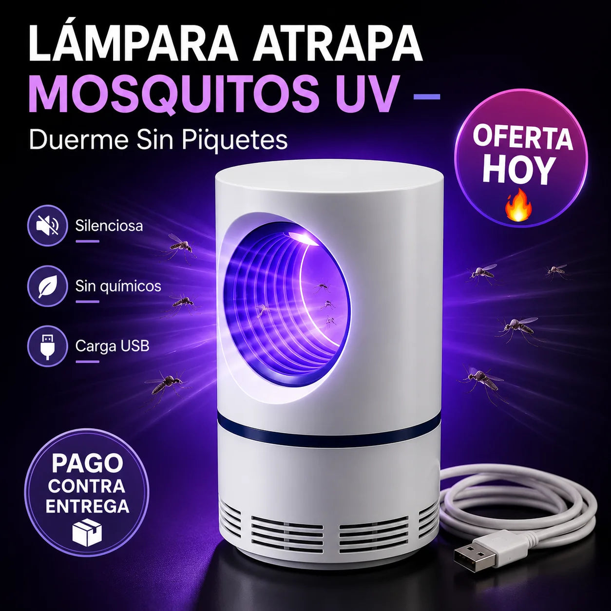 🦟 Lámpara Atrapa Mosquitos UV | Duerme Sin Piquetes, Sin Químicos