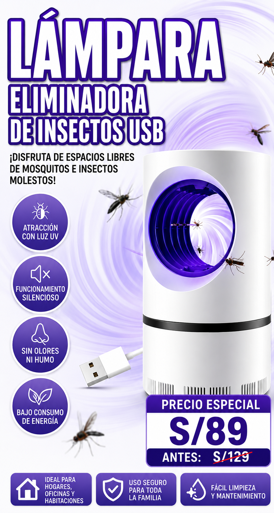 🦟 Lámpara Atrapa Mosquitos UV | Duerme Sin Piquetes, Sin Químicos