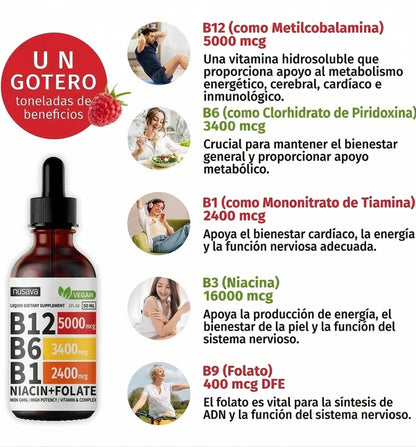 Nusava® Vitamina B Complex (B1, B6, B12, Niacina, Folato) | Frena el Dolor y la Debilidad