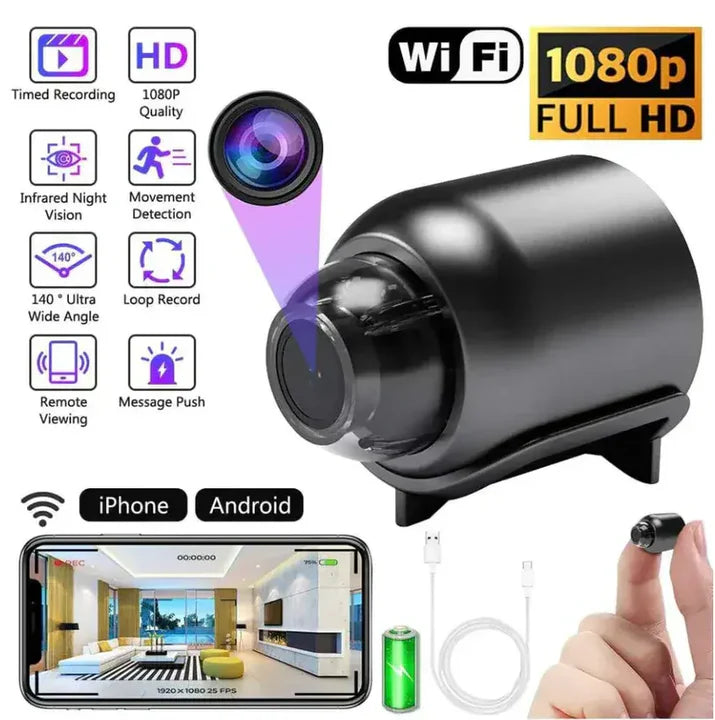 Mini Cámara Espía Full HD con Visión Nocturna – Discreta, Inalámbrica y Activada por Movimiento